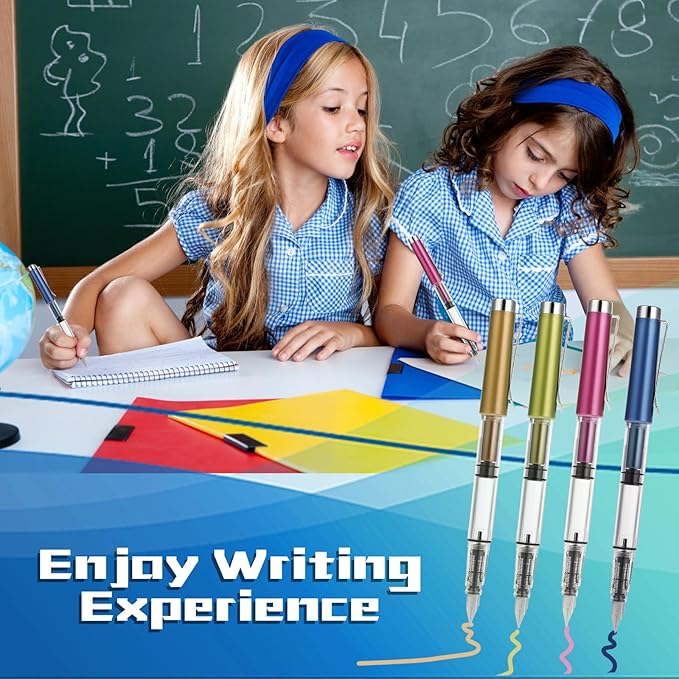 Bewudy 4 Pcs Refillable Fountain Pen Transparent Caligraphy Pens for Writing Upgrated Fine Nib Piston Filling Fountain Pen