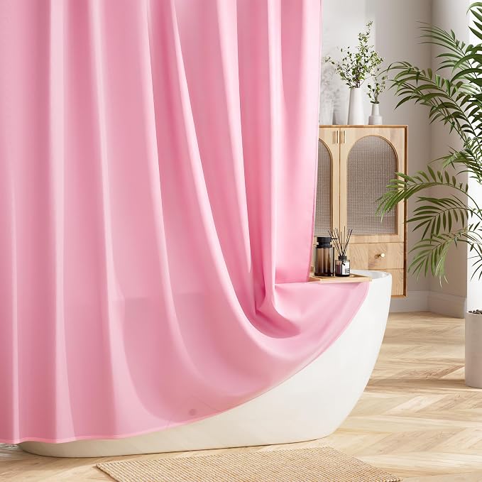 Pink Fabric Shower Curtains 70 X 72 Inch, Water-Resistant Heavy Duty Bathroom Cloth Shower Curtain Liner