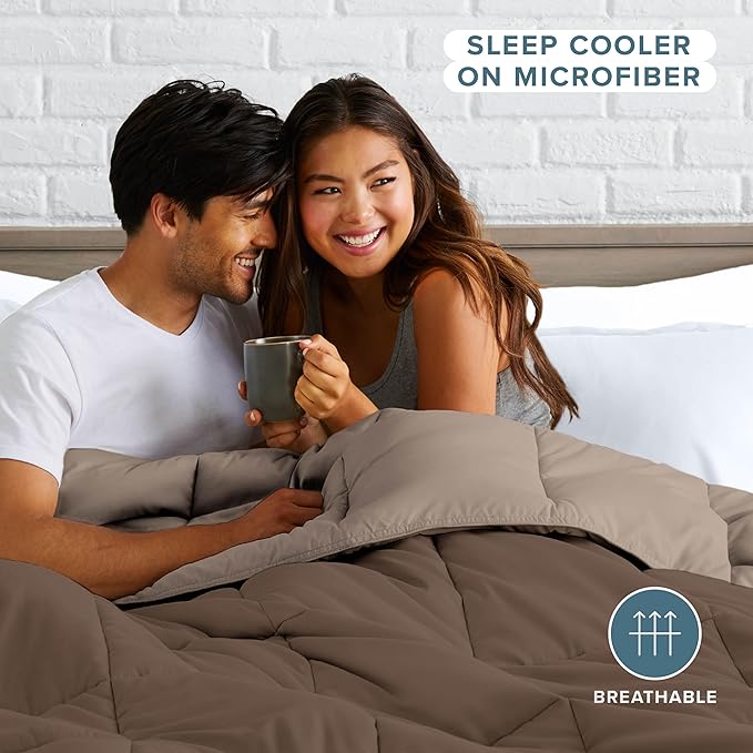 Bare Home Queen Comforter - Reversible Colors - Goose Down Alternative - Ultra-Soft - Premium 1800 Series - All Season Warmth - Bedding Comforter (Queen, Cocoa/Taupe)