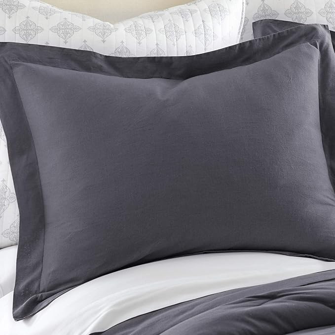 Levtex Home - 100% French Flax Linen - Full/Queen Duvet Cover - French Flax Washed Linen - Charcoal - Duvet Cover Size (90x94in.)