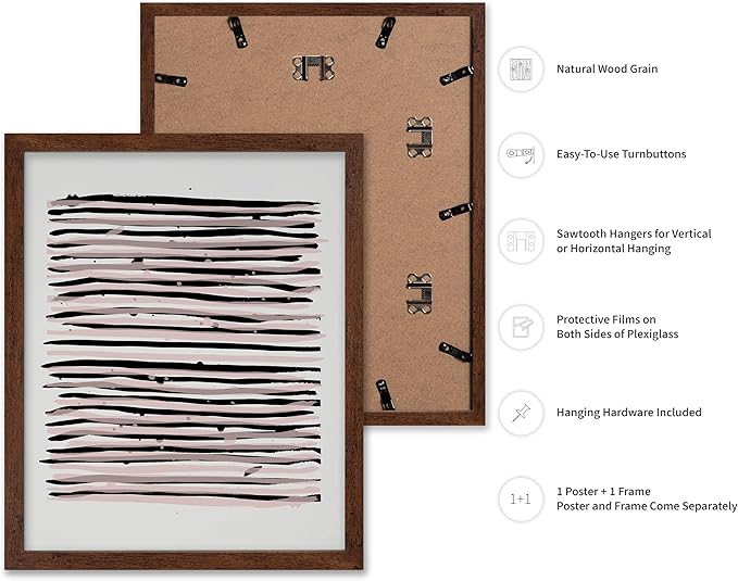 Monem Art Black and Blush Abstract Line Painting Print - Minimalist Scandinavian Art Poster - Wall Decor for Living Room, Bedroom or Office - 8x10 Brown Framed Wall Art by Mareike Bohmer