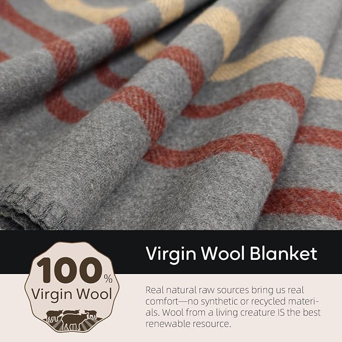 Molithe 100% Wool Blanket, 62" x 86", Warm, Thick, Washable, Military | Great for Camping, Outdoors, Sporting Events, Survival Kits TwiIight Gray