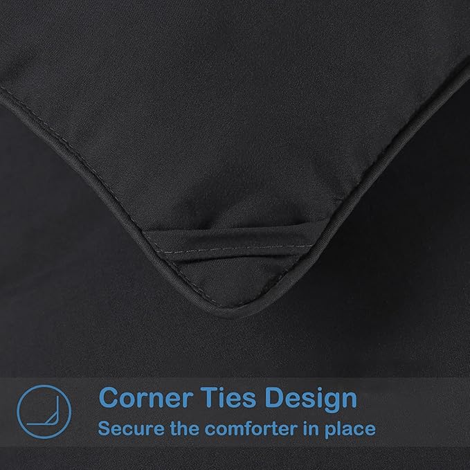 EASELAND King Size Down Alternative Comforter - Quilted Duvet Insert for All Seasons, Soft Lightweight with Corner Tabs, Summer Winter Warm Bedding, Black 90x102 Inches