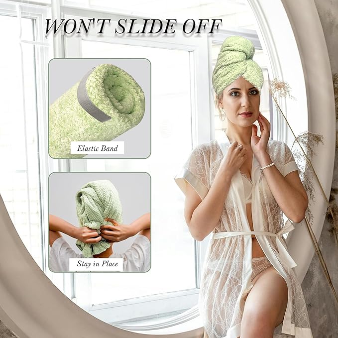 Chloven 2 Pack Extra Large Microfiber Hair Towel - Anti-Frizz Hair Drying Towel for Women，Ultra Absorbent & Lightweight Hair Towel Wrap for Long & Thick Hair,Breathable Hair Turbans with Elastic Band