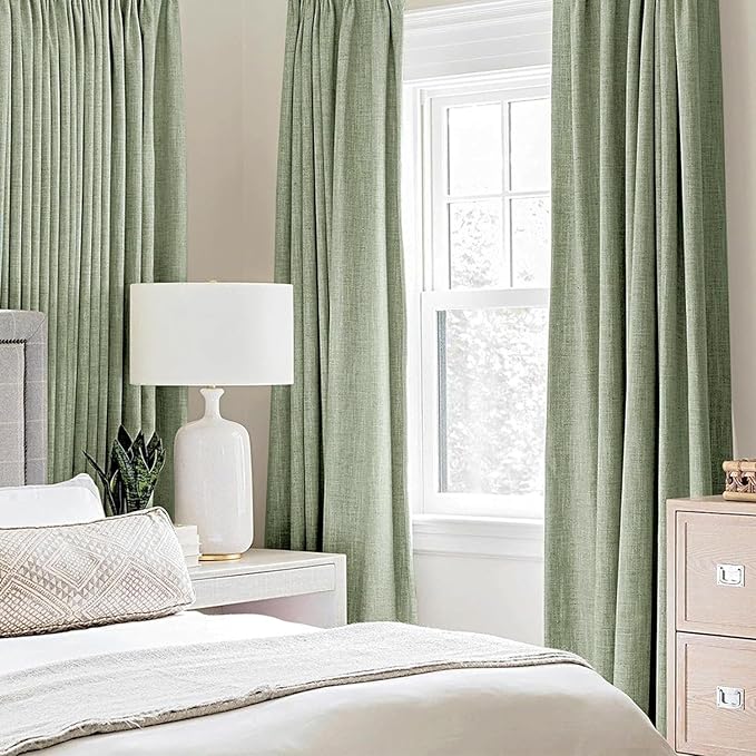 MIULEE Linen Texture Curtains, 2 Panels (52"W x 108"L) Sage Green, Blackout, Grommet, Room Darkening, Bedroom, Living Room, Nursery