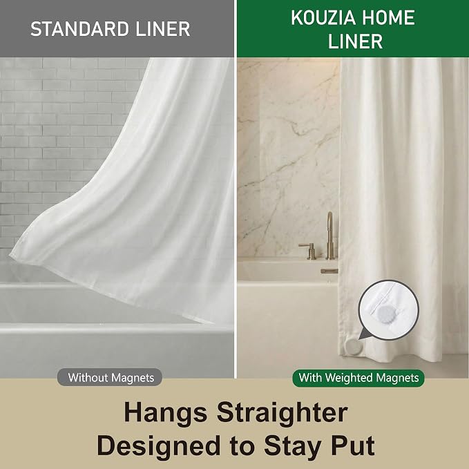 Waterproof Fabric Shower Curtain Liner, TPU Coated, PEVA-Free & Odorless, Hotel Quality, 3 Magnets, Rust-Proof Metal Grommets, Machine Washable, White, 72x96 Inch