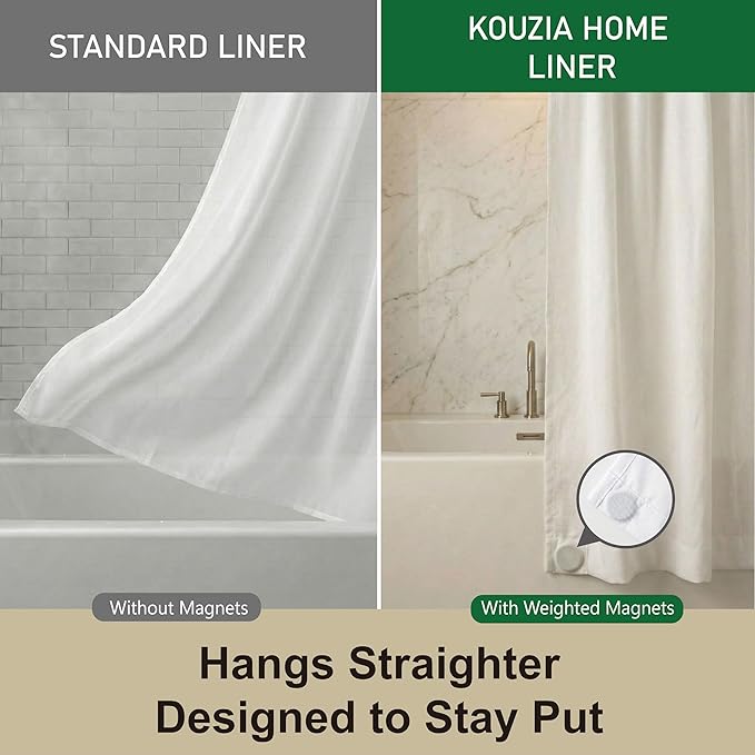 Waterproof Fabric Shower Curtain Liner, TPU Coated, PEVA-Free & Odorless, Hotel Quality, 3 Magnets, Rust-Proof Metal Grommets, Machine Washable, White, 72x72 Inch