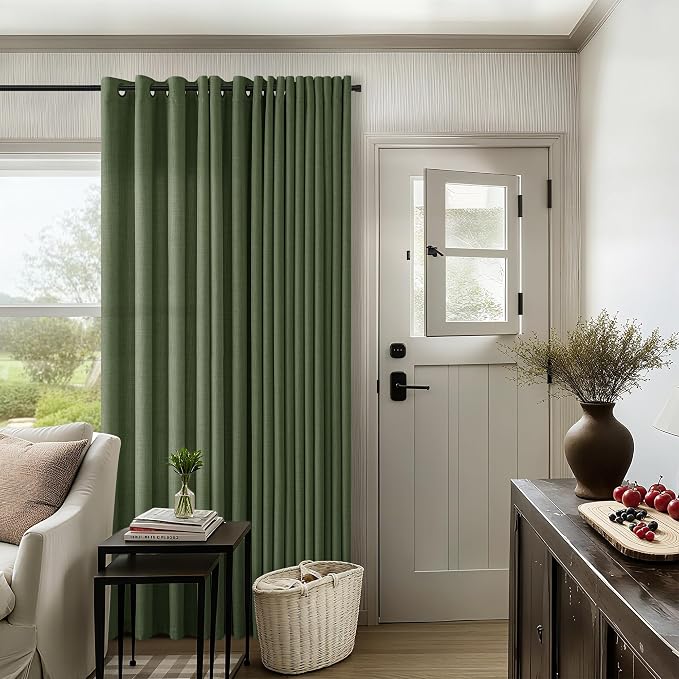 72 Inch Semi Sheer Curtains For Dining Room Light Filtering Non See Through Privacy Flax Linen Bronze Grommet Boho Elegant Window Drapes Living Room Curtains 72 Inches Long 2 Panels Set Moss Green
