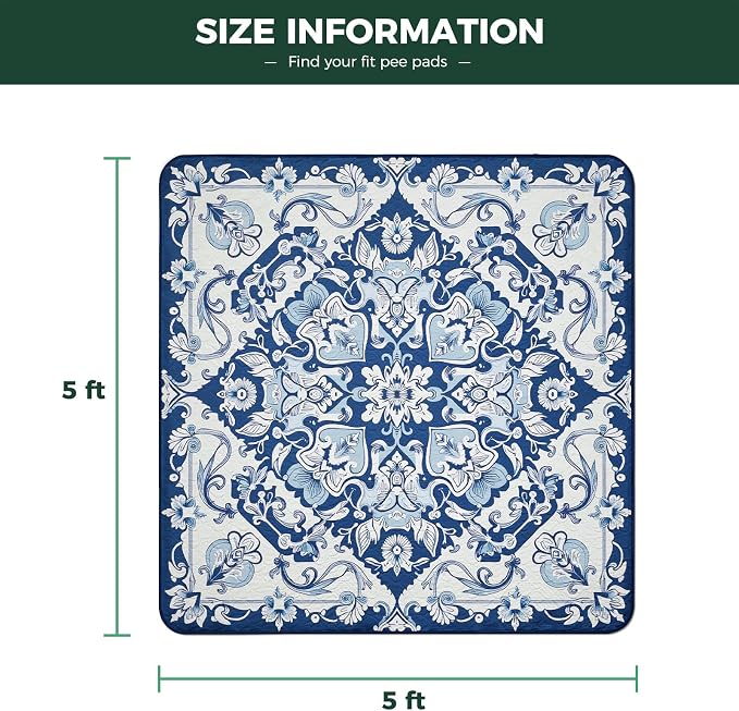 FXW Washable Pee Pads for Dogs, Puppy Pads with Super Absorbent, Specifically Designed for Rollick/Homeplus 24inch 8 Panels Dog Playpen, 63" Square, Mandala Blue, 1 Pack