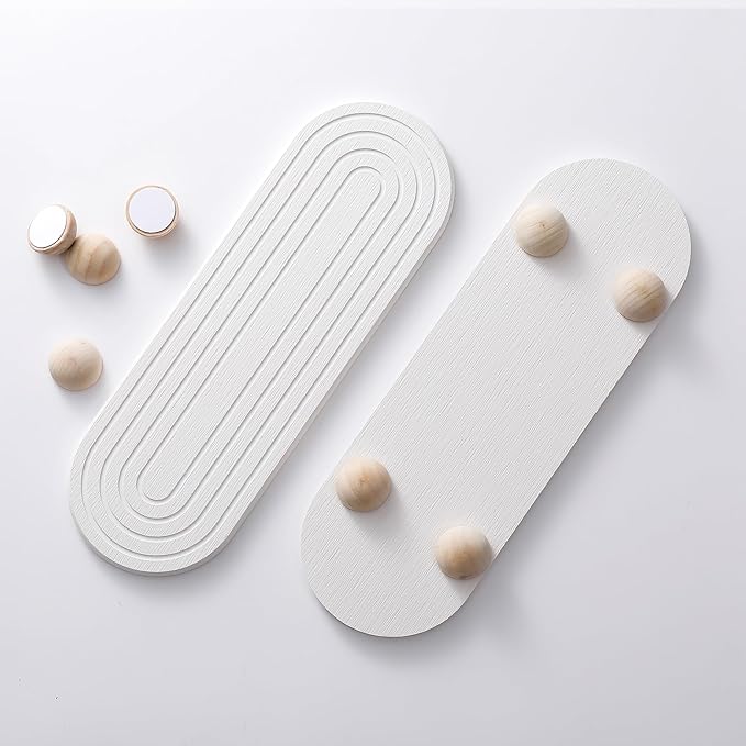 2PCS Water Absorbing Stone Tray for Sink, Quick Drying Diatomite Bathroom Tray Countertop, Stone Drying Mat for Kitchen Counter Faucet, Soap Dish Dispenser Vanity Organizer, White-11.8" x 4"