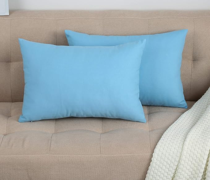 TangDepot 100% Cotton Solid Throw Pillow Cover 12x20 Sky Blue | 100% cotton, same-color zip, machine wash & air dry. For living room, bedroom, office, car. 42 colors, 129 sizes. Cover only.