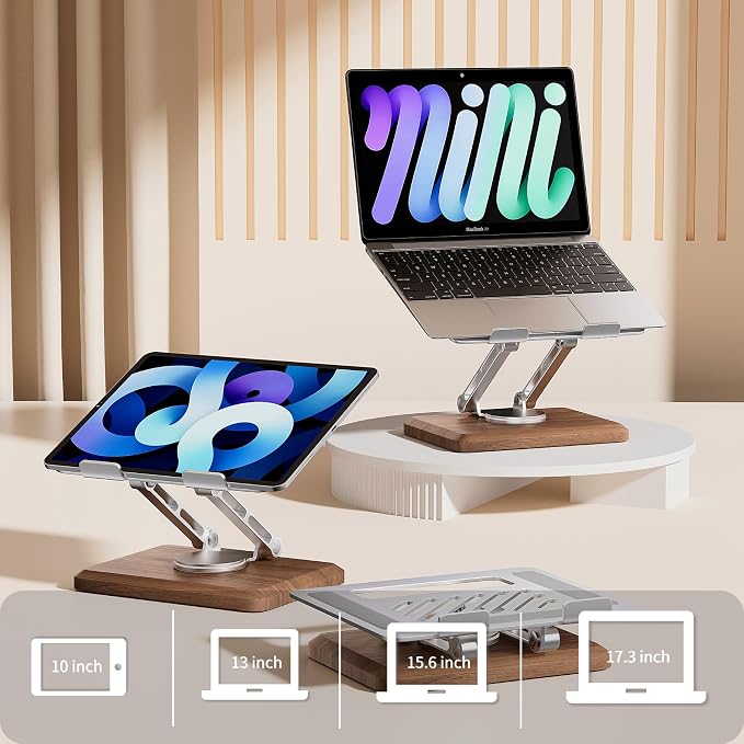 muso wood Laptop Stand for Desk, Laptop Riser with 360 Rotating Walnut Base, Adjustable Laptop Stand, Ergonomic Wooden Laptop Ventilated Stand for 10 to 17.3 Inches Notebook PC Computer