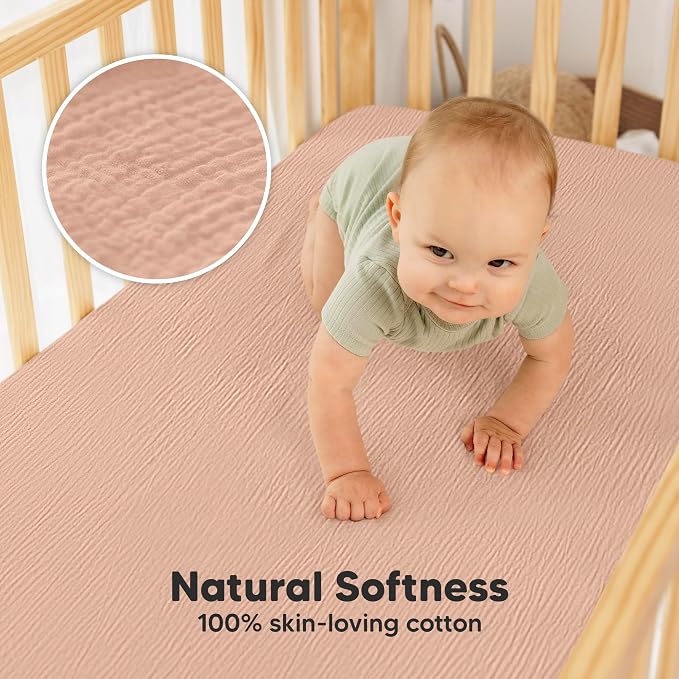 KeaBabies 2-Pack Muslin Crib Sheets for Boys, Girls - 100% Organic Cotton Fitted Baby Crib Mattress Sheet, Soft Breathable Standard Toddler Bed Cover Bedding Set, Neutral, Durable 52x28 (Russet)