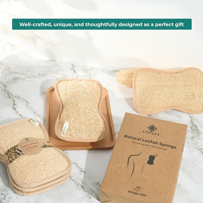 Large Premium Natural Dual Sided Loofah Sponge (3 - Pack), Exfoliating Body Scrubber, 100% Plant-Based Shower Luffa Sponge, Bath Loofah for Women and Men