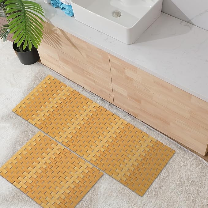 Barydat 2 Pcs Bathroom Bamboo Bath Mat Set Long Large Bathtub Non Slip Bamboo Shower Mat Floor Wooden Rug Waterproof Bathmat for Bathroom Accessory Spa Kitchen Outdoor, 16 x 48 Inch and 16 x 24 Inch
