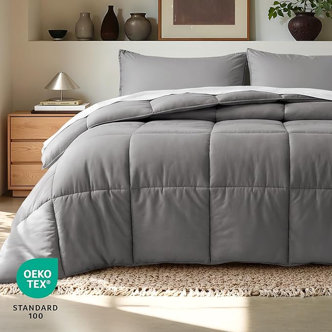 Bare Home Comforter Set - King/California King Size - Ultra-Soft - Goose Down Alternative - Premium 1800 Series - All Season Warmth (King/Cal King, Grey)