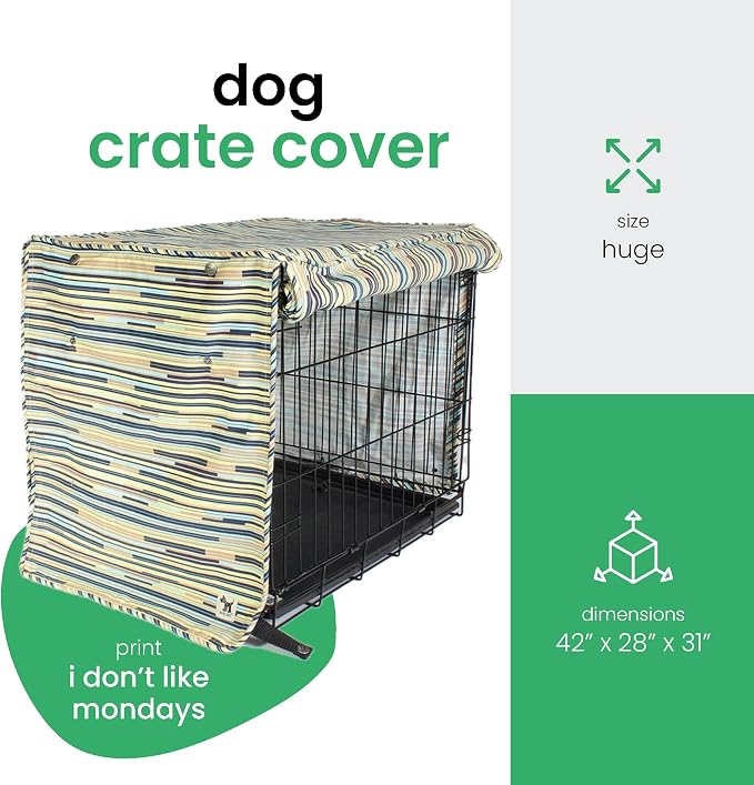 Molly Mutt I Don't Like Mondays Dog Crate Cover, 100% Cotton Canvas Cover with 2 Roll-Up Panels, Ideal for Dog or Cat Crate, Durable, Washable, and Free of Harmful Chemicals, 42" x 28" x 31"