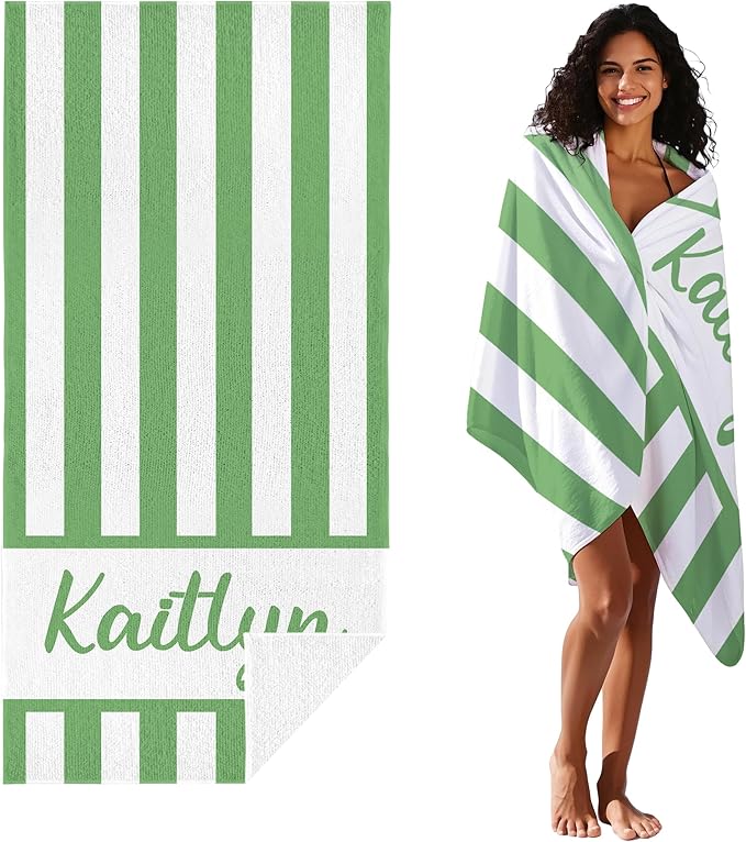 JML Personalized Beach Towel with Name, Custom Cabana Stripe Beach Towel, Customized Microfiber Pool Towel, Quick Dry & Absorbent Swim Towel for Adult,Anniversary, Birthday, Summer Holiday,Vacation