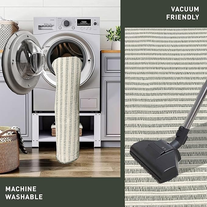 Chardin home Green & Ivory Providence Throw Rug 2x6 feet |Hand Woven Farmhouse Rug | Great in Kitchens entryways doormats Bathrooms Meditation Mat | Machine Washable & Reversible Cotton Rug