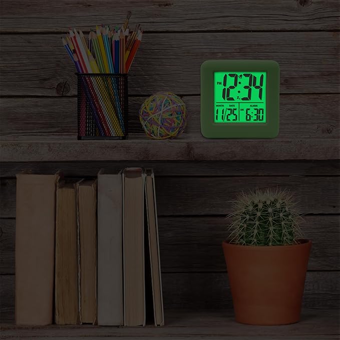 Equity 70911 Digital Green Silicone Cube Alarm Clock with On-Demand Backlight