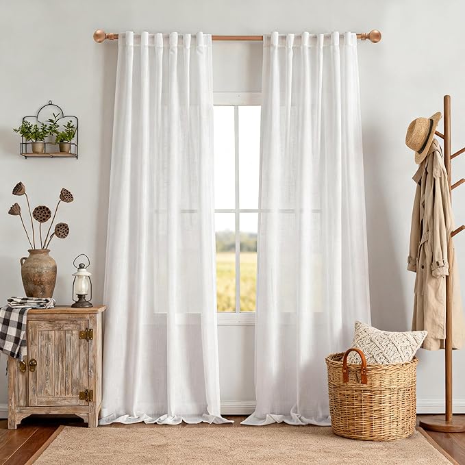 MYSKY HOME Floor to Ceiling Curtains 120 Inches Long White Semi Sheer Window Drapes 2 Panel Sets, Soft Light Filtering Curtains for Living Room Bedroom Back Tab Draperies Boho Fabric, 50" x 120"