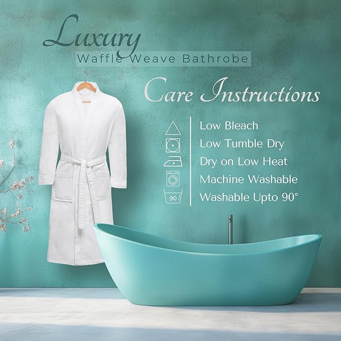 Looperry Unisex White Waffle Bathrobe (1 Piece) Luxurious & Lightweight Shower Robe in Organic Cotton Poly Blend