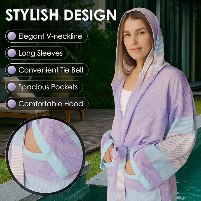 ATANI 100% Turkish Cotton Bathrobe S-XXL for Women & Men – Peshtemal Style Soft Cozy Lounge Robe, Absorbent & Lightweight