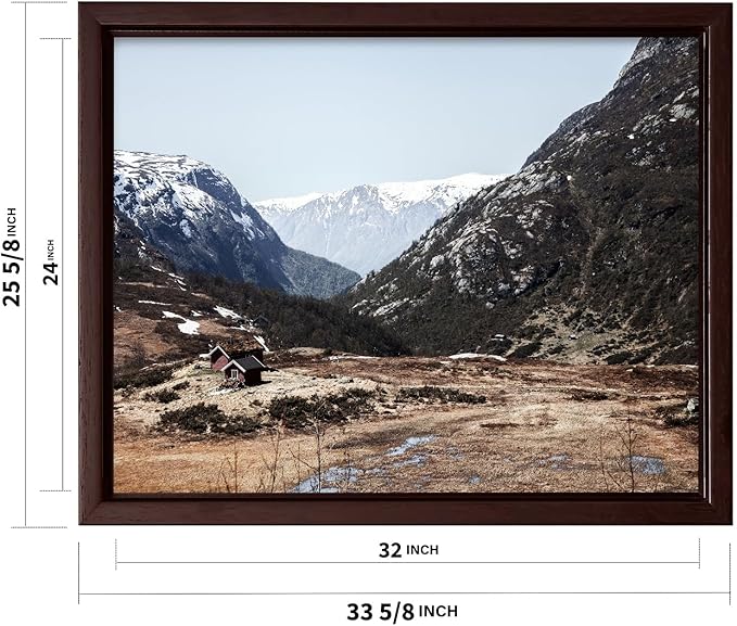 Monem Art Scandinavian Mountain Cabin Landscape Photography Print - Nordic Nature Scenic Art Poster - Wall Decor for Living Room, Bedroom or Office - 24x32 Brown Framed CANVAS by Mareike Bohmer