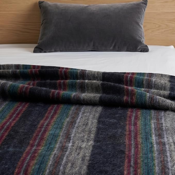 Alpaca Wool Throw Blanket | Warm, Ultra-Soft, 85" x 65" | Breathable, Non-Itchy Blanket-Throw | Hypoallergenic and Beautiful Fabric (Dark Blue)