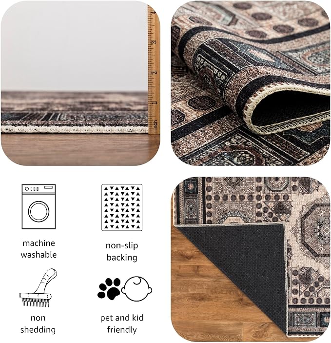 Keen Home Design 48"x72" Rug - Machine Washable Area Rug with Non-Slip Backing, Ideal for Living Room, Dining Room, Bedroom - Vintage, Easy Clean, Durable, Low Pile Rug - (4' x 6')