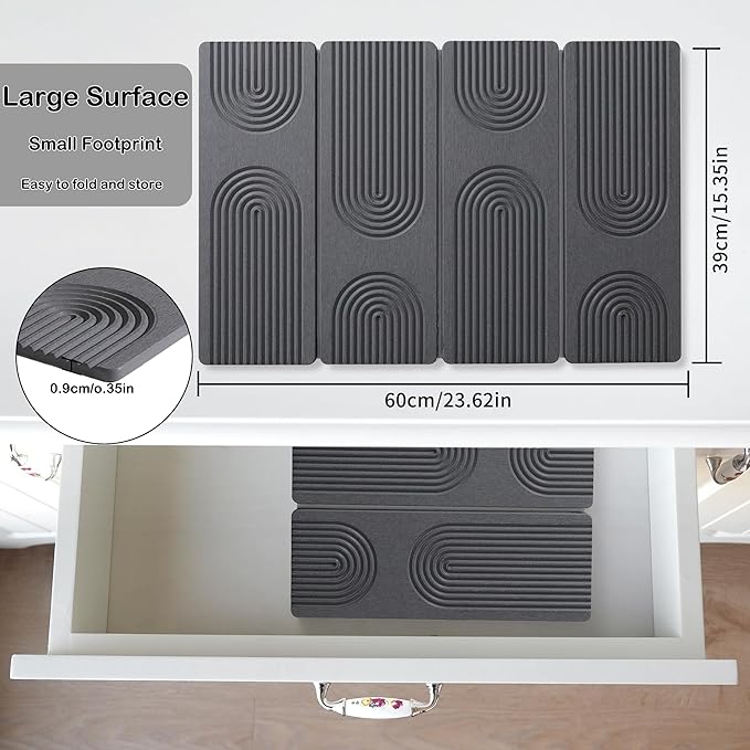 23.6"×15.7" Diatomaceous Earth Stone Dish Drying Mat, Foldable Super Absorbent Quick Dry Non-Slip Eco-Friendly Pad for Kitchen Counter, Dishes, Cups, Bottles & Utensils, Dark Gray