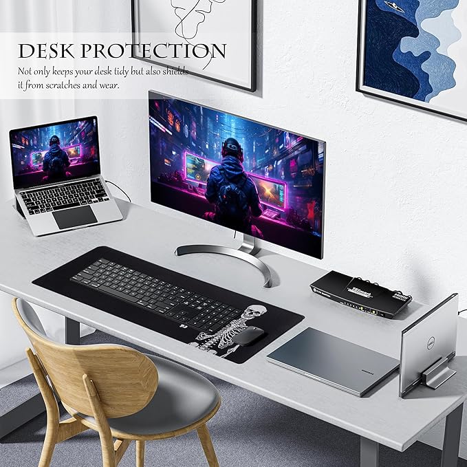 ALOANES Waterproof Mouse Pad with Durable Stitched Edge, XL Gaming Keyboard Pad, Non-Slip Rubber Base, Extended Desk pad for Gamer, Office & Home, Right Skeleton Mousepad 31.5"x 11.8"x 0.12"