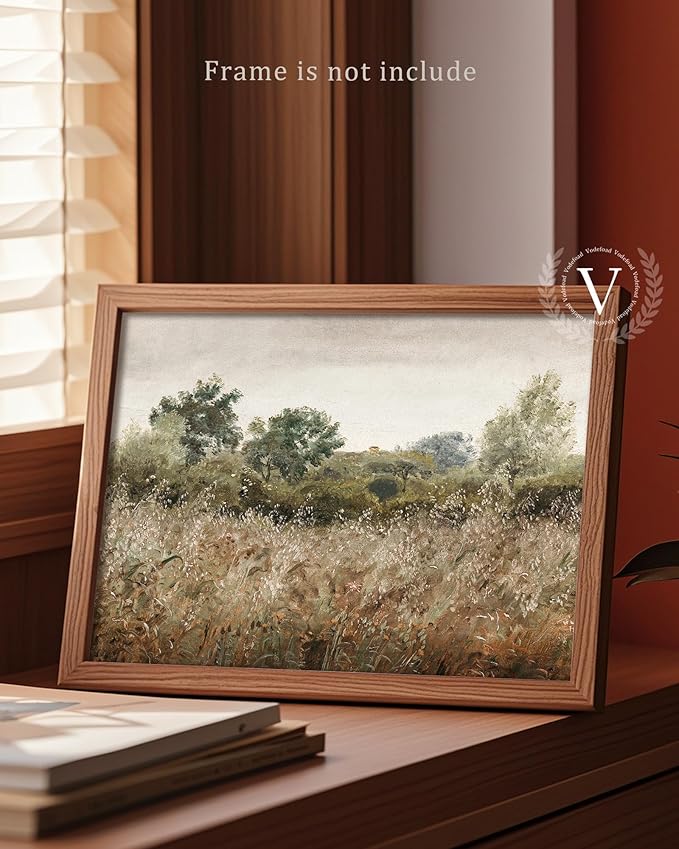 Vintage Wildflower Field Landscape Painting, Farmhouse Country landscape Wall Art, Cottage Flower Garden Landscape Oil Art Print, Country Field Style Retro Wall Decor for Gallery Living Room Bedroom (UNFRAMED 8x10in)