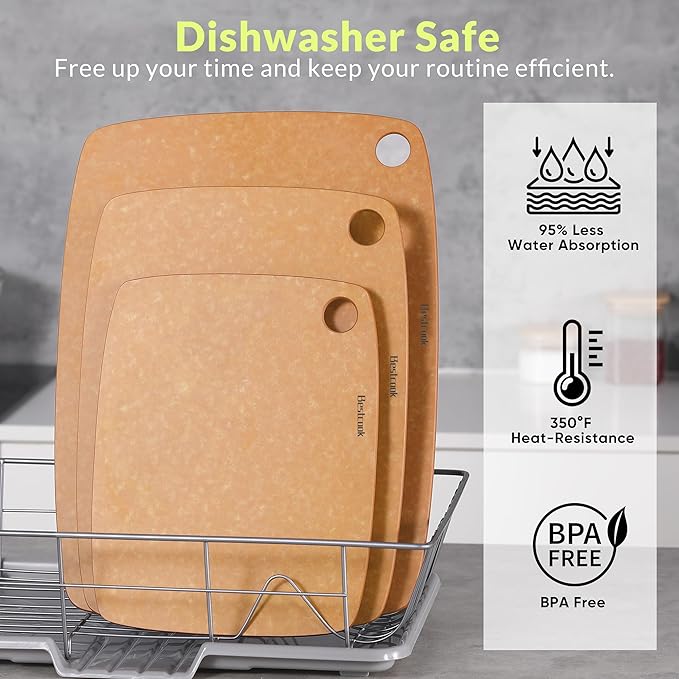 Wood Fiber Cutting Board for Kitchen - High Density, Non-Porous, BPA-Free, Reversible Chopping Board, Dishwasher Safe, Knife-Friendly Cutting Board for Meat, Bread, Fruit, 17.3" x 12.8", Wooden
