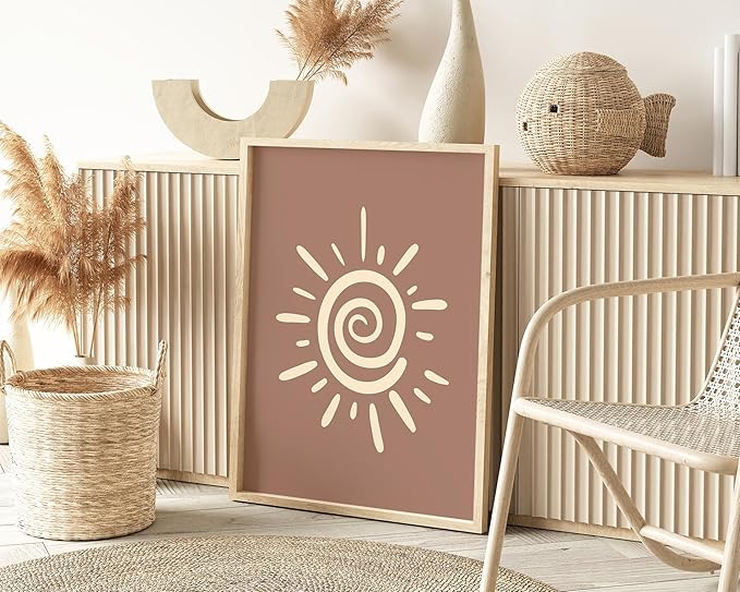 Y2K BOO Abstract Spiral Sun UNFRAMED Wall Art Swirl Sunburst Print Earth Tones Terracotta Tan Mid Century Modern 24x36 Inch Heavyweight Paper Studio Decor