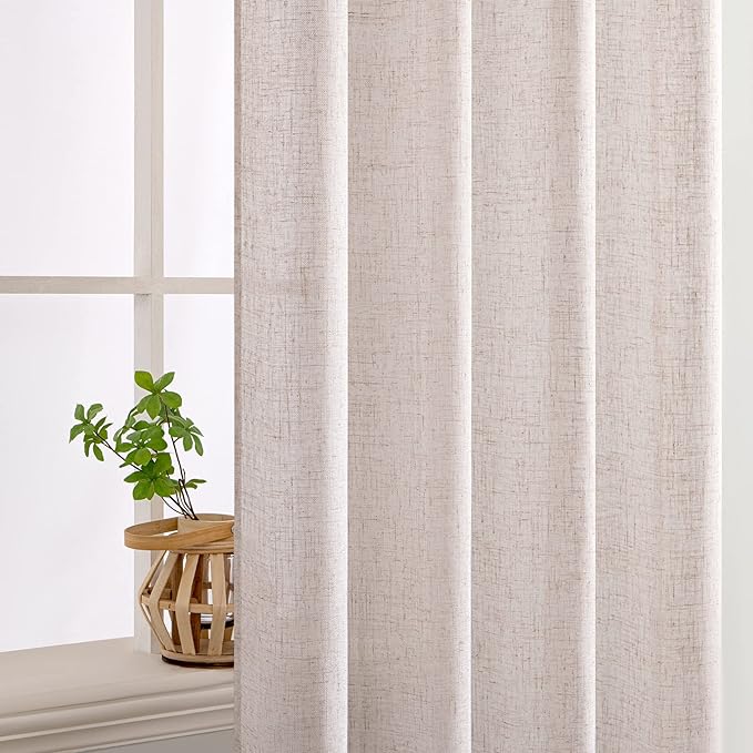 MIULEE Natural White Linen Curtains 86 Inch Long for Bedroom Living Room, Soft Thick Linen Textured Window Drapes Semi Sheer Light Filtering Rod Pocket Back Tab Neutral Farmhouse Cream Ivory 2 Panels