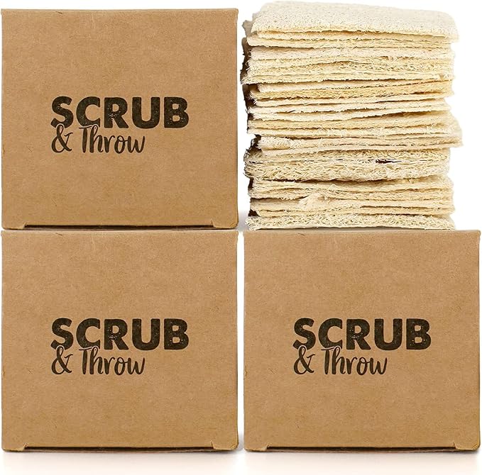 Scrub & Throw Loofah Scrub Sponge, Natural, Plastic-Free, Non-Scratch, for Kitchen, Dishes, Pots and Cleaning, Plant-Based, Plastic-Free, Eco-Friendly, Biodegradable, 90 Pack