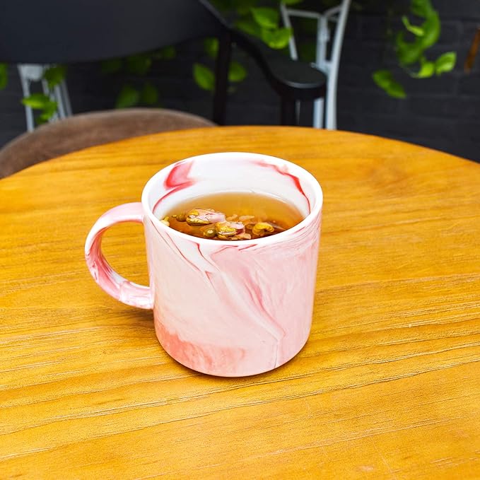 Marbling Ceramic Coffee Mug, Tea Cup for Office and Home, 13 Oz, Dishwasher and Microwave Safe (Pink, 1)
