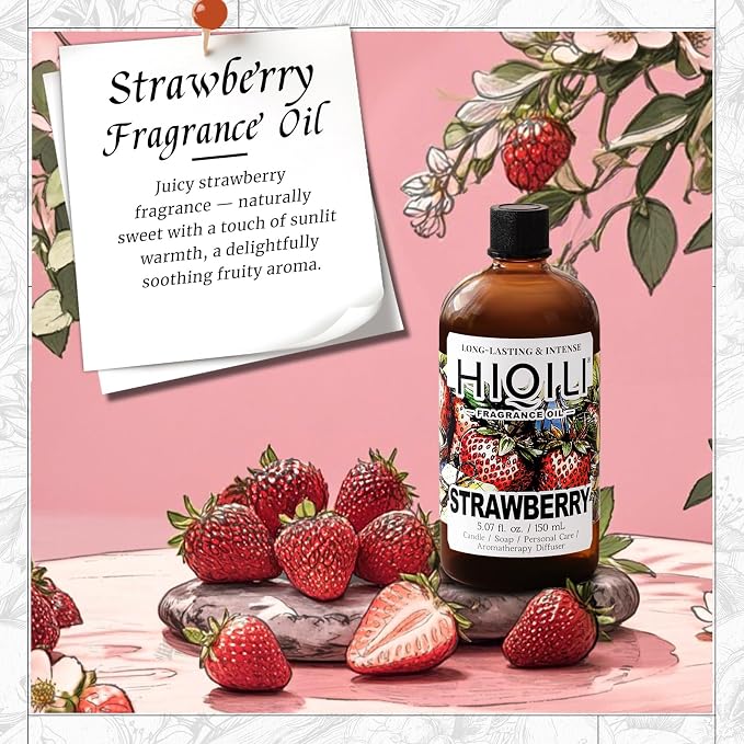 HIQILI Strawberry Fragrance Oil, DIY Fruity Scent Perfume - 5.07 Fl Oz | Suitable for Diffuser Use, Great for Candle, Soap, Body Butter Making, Long-Lasting Aroma, Graduated Dropper Included