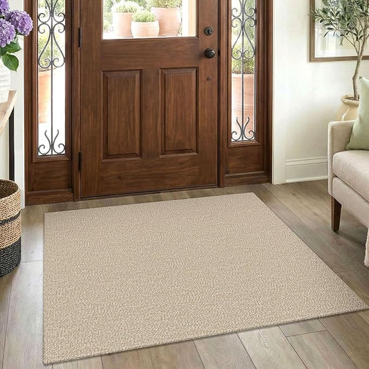 EARTHALL Washable Area Rug 3x4 Ft Non Slip Rugs for Entryway Braided Rubber Backed Throw Rugs Door Mat Indoor Outdoor Entrance Cotton Woven Rug for Kitchen Foyer Front Door Living Room, Send/Beige