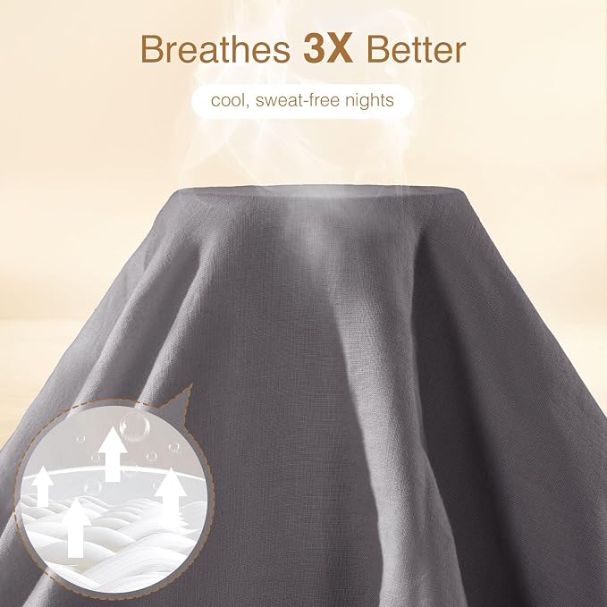 SONORO KATE 100% French Linen Duvet Cover, Soft Breathable for Hot Sleepers, Moisture Wicking & Durable Cover Set - Zipper Closure & 4 Corner Ties Duvet Covers 3 Piece (Dark Grey,Cal King)