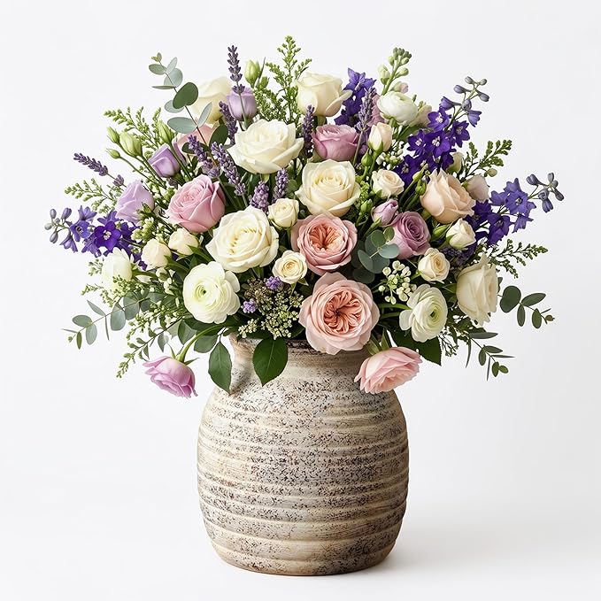 Handmade Stoneware Vase with Textured Speckled Finish - Unique Artisanal Ceramic Vase, Natural Wabi-Sabi Decor for Home, 5.7”H x 4.52”D
