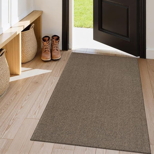 Uphome Boho Area Rug, 3x5 Machine Wasbable Rugs for Kitchen, Non Skid Low Pile Braided Cotton Farmhouse Entryway Rugs Indoor, Dirt Resistant Black/Natural Door Mats for Front Door Bedroom Bathroom