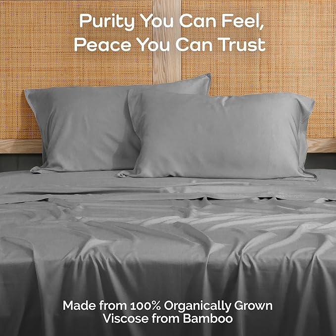 Pillow Cases Queen Size Set of 2 Pillowcases 100% Viscose Derived from Bamboo Cooling Pillowcases, Soft & Breathable Pillow Case with Envelope Closure, Gray Pillow Cases (Steel)