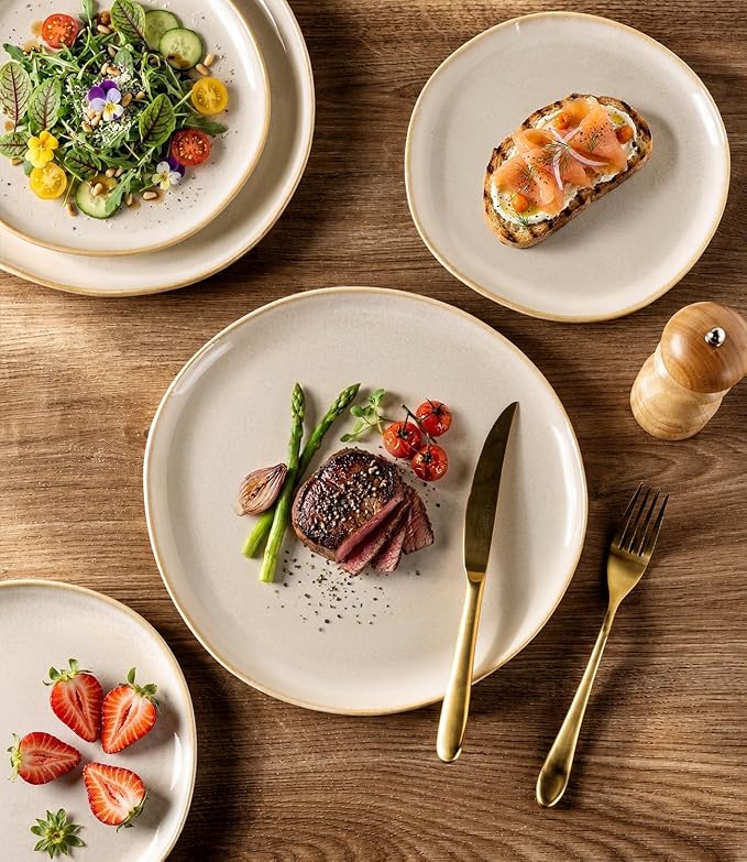 AmorArc Ceramic Dinnerware Sets,Handmade Reactive Glaze Stoneware Plates and Bowls Sets,Highly Scratch Resistant | Dishwasher & Microwave Safe Dishes Set,Service for 4 (12pc)