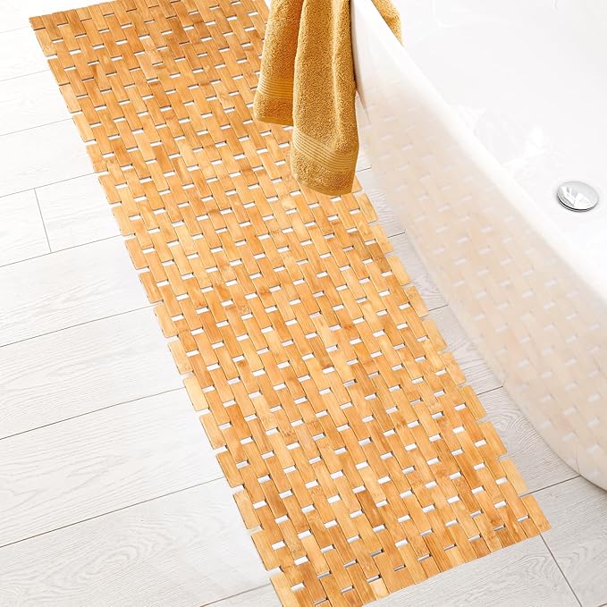 Bamboo Bath Mat Large Long Wood Bath Mat,16x48 Inch Non Slip Bamboo Shower Floor Mat Wooden Bathroom Mat for Bathtub,Spa,Door,Sauna or Outdoor (Natural Lattice)