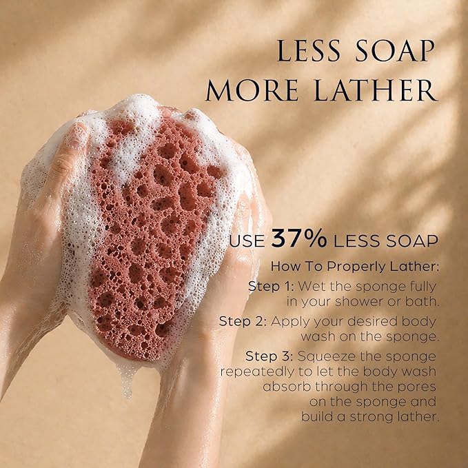 Spongentle Loofah Sponge for Shower and Bathing, Bath Sponge with Dual Texture, Shower Pouf for Gentle and Deep Exfoliation, Large Size Body Scrubber for Men & Women, PU Foam, 37% More Lather, 2 Pack