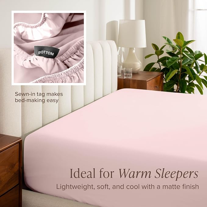 Bare Home 100% Organic Cotton Queen Sheet Set - Crisp Percale Weave - Lightweight & Breathable - Bedding Sheets & Pillowcases (Queen, Dusty Pink)