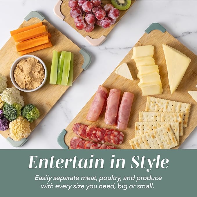 COOK WITH COLOR Non-Slip Cutting Board Set – Kitchen Essentials with Easy Grip Handle for Meat, Veggies, and Fruits, 3 Cutting Boards, Bamboo Non-Slip Sage