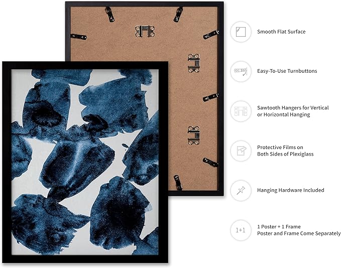 Monem Art Blue Abstract Watercolor Texture Print - Minimalist Modern Art Poster - Wall Decor for Living Room, Bedroom or Office - 16x20 Black Framed Wall Art by Mareike Bohmer